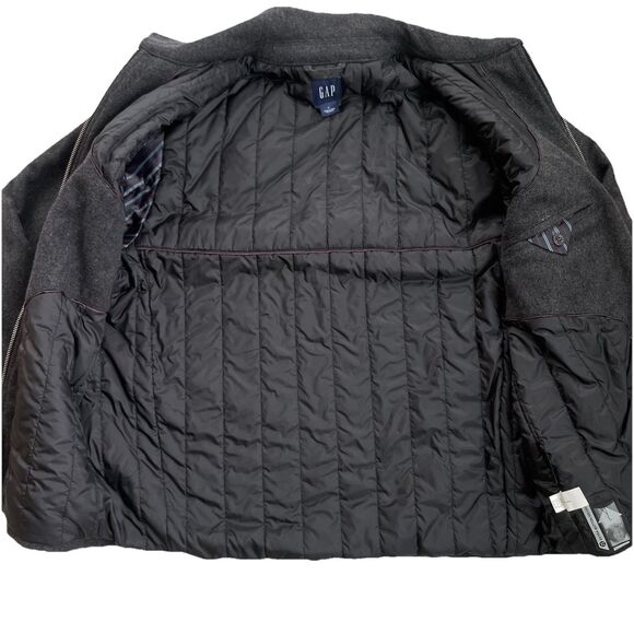 Men's Wool Gap Coat Size Large Gray Zipper Front Lined Vintage Jacket Y2K - Picture 5 of 13